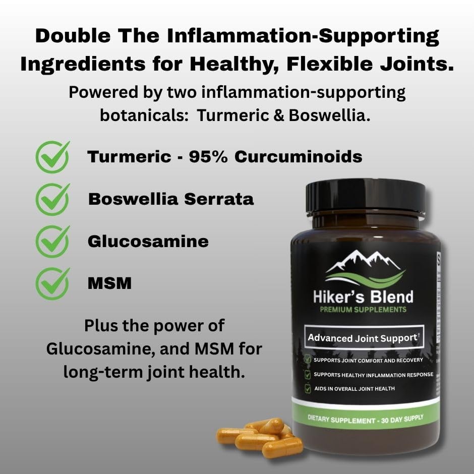 Advanced Joint Support Supplement – Glucosamine, MSM, Turmeric (95% Curcuminoids) & Boswellia Serrata – 30-Day Supply