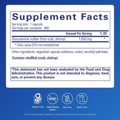 Pure Encapsulations Glucosamine Sulfate 1,000 mg | Joint Support, Cartilage Health & Connective Tissue | 360 Capsules BritishVita | Premium UK Vitamins & Wellness Supplements