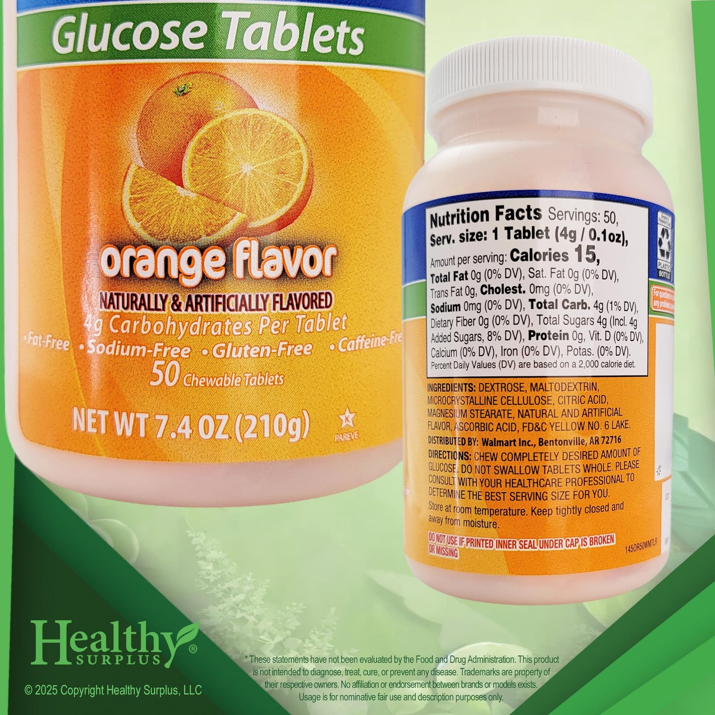 Healthy Surplus Glucose Tablets – 50 Chewables & Vital Volume Tips Card