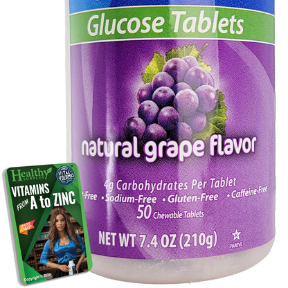 Glucose Tablets Grape Flavor - 50 Chewable Tablets and Vital Volumes Tips Card