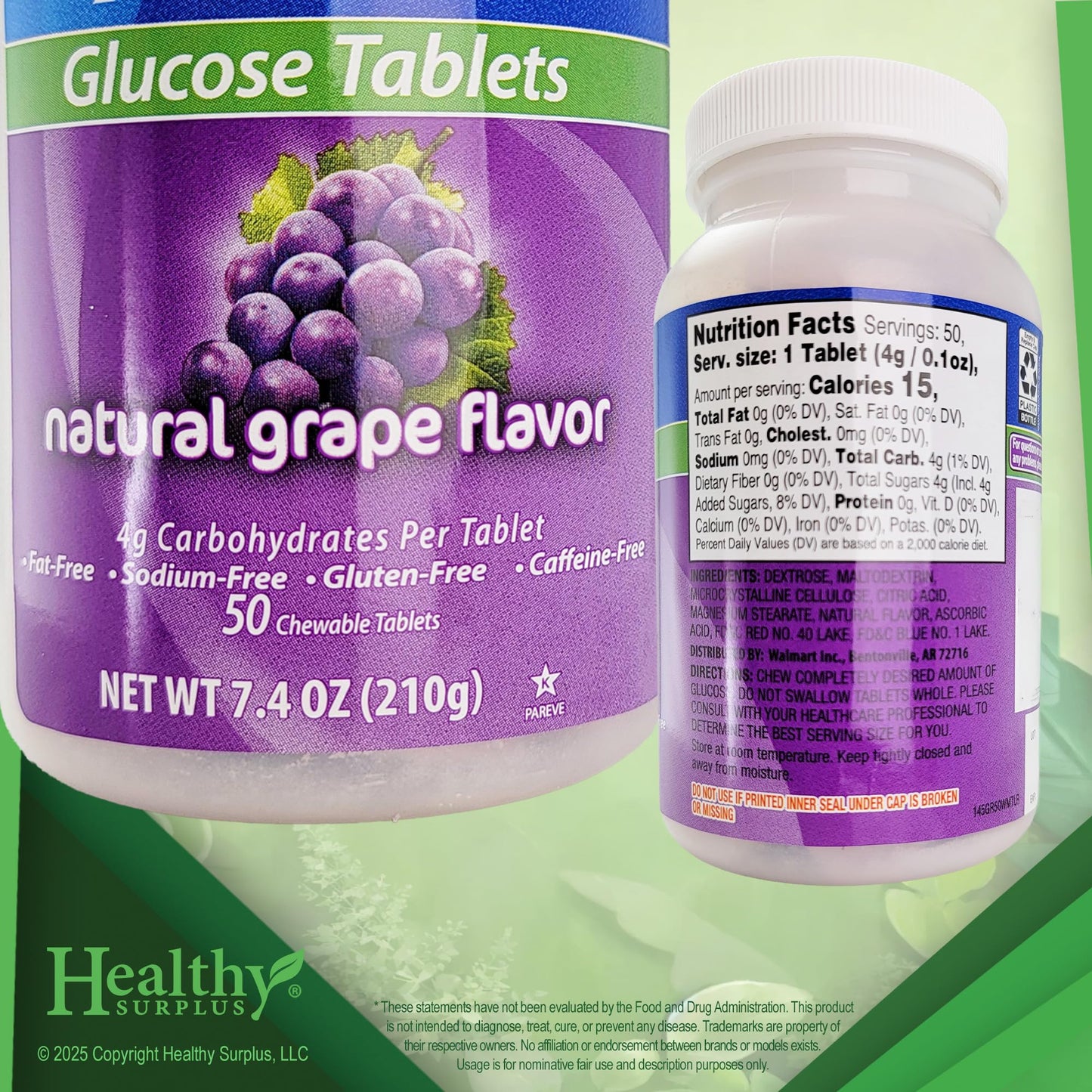 Glucose Tablets Grape Flavor - 50 Chewable Tablets and Vital Volumes Tips Card