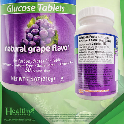 Glucose Tablets Grape Flavor - 50 Chewable Tablets and Vital Volumes Tips Card