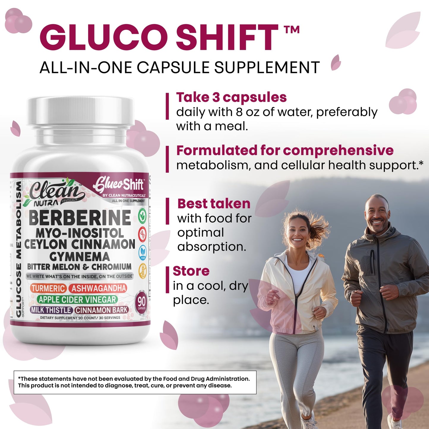 Clean Nutra GlucoShift Berberine Complex – Berberine HCl with Ceylon Cinnamon, Myo-Inositol, Gymnema, Bitter Melon & Chromium | 90 Capsules | Vegan, Gluten-Free, Non-GMO