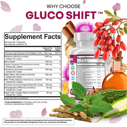 Clean Nutra GlucoShift Berberine Complex – Berberine HCl with Ceylon Cinnamon, Myo-Inositol, Gymnema, Bitter Melon & Chromium | 90 Capsules | Vegan, Gluten-Free, Non-GMO