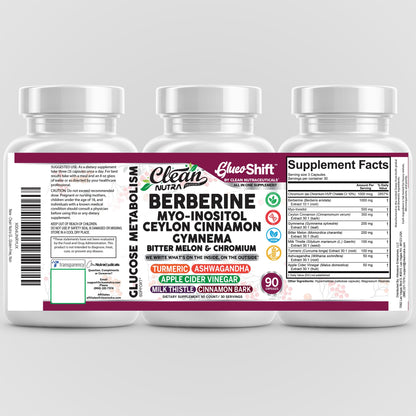 Clean Nutra GlucoShift Berberine Complex – Berberine HCl with Ceylon Cinnamon, Myo-Inositol, Gymnema, Bitter Melon & Chromium | 90 Capsules | Vegan, Gluten-Free, Non-GMO