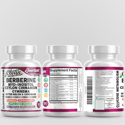Clean Nutra GlucoShift Berberine Complex – Berberine HCl with Ceylon Cinnamon, Myo-Inositol, Gymnema, Bitter Melon & Chromium | 90 Capsules | Vegan, Gluten-Free, Non-GMO