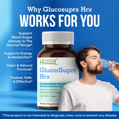 GlucoSuprs Hrx - Herbal Blend with Gymnema, Cinnamon & More | 60 Capsules