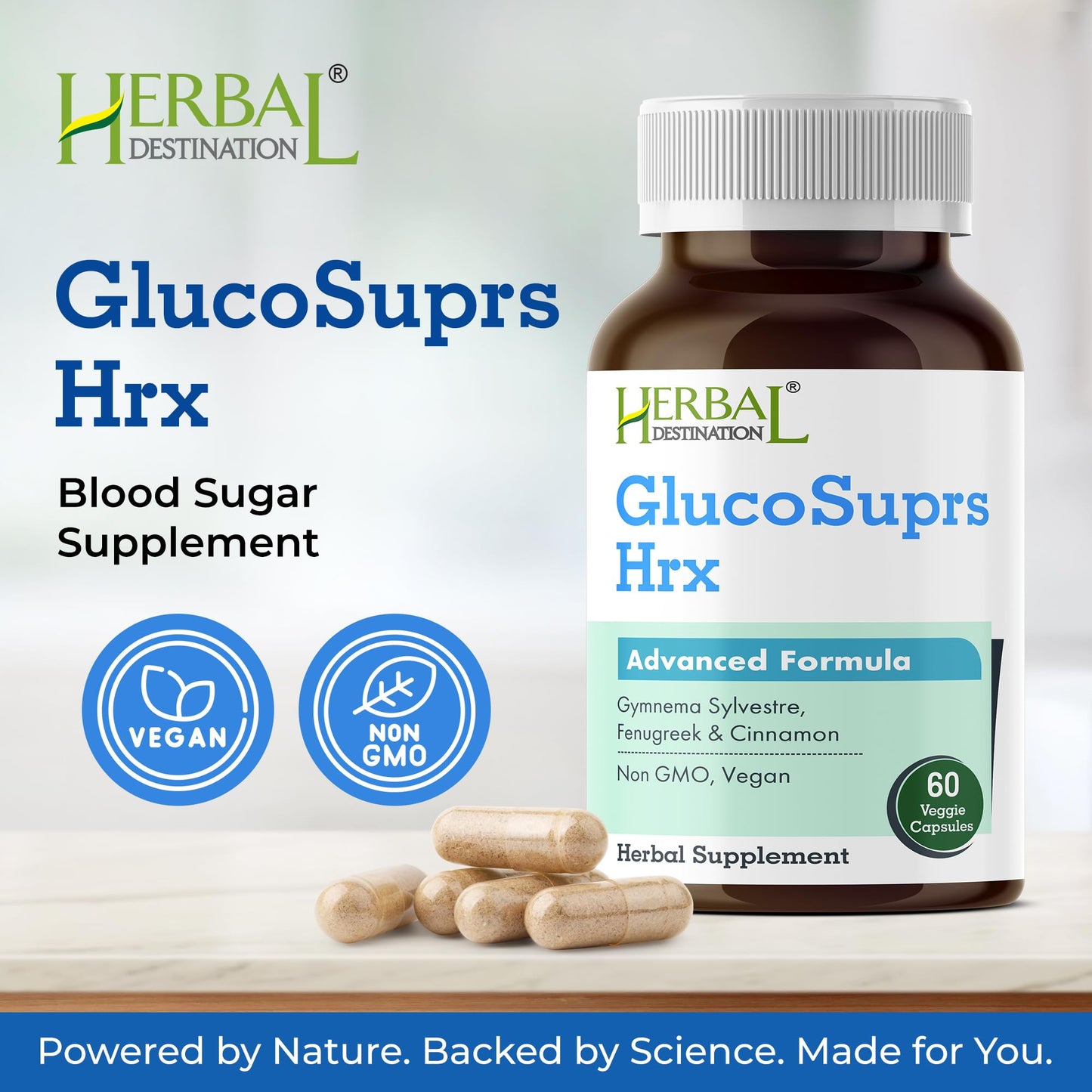 GlucoSuprs Hrx - Herbal Blend with Gymnema, Cinnamon & More | 60 Capsules
