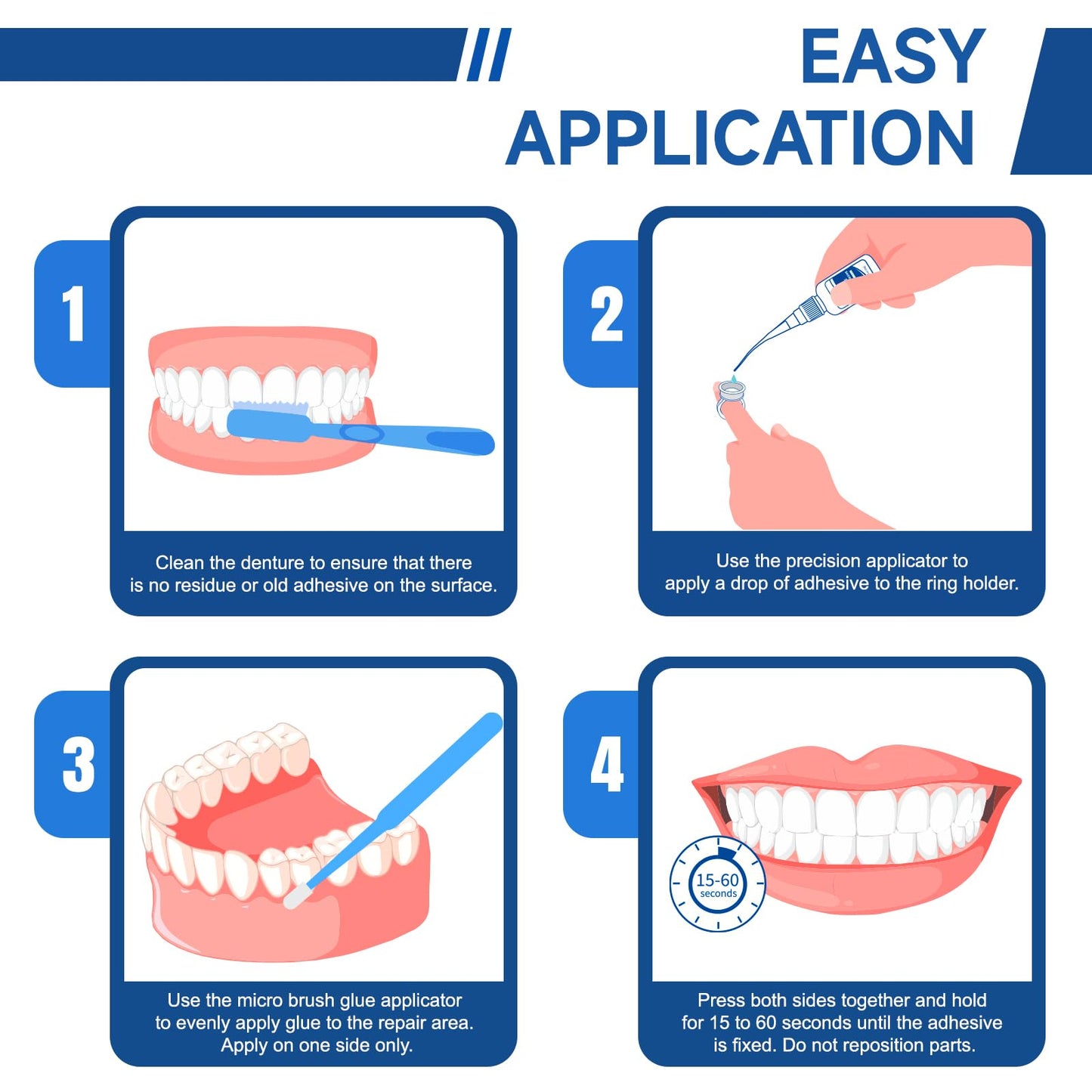 Dental Lab Denture Repair Glue Kit (1oz/30g) – Instant Bonding Denture Adhesive, No Odour