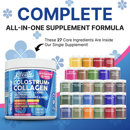 Bovine Colostrum Powder + Collagen Peptides with L-Glutamine – Gut Health Supplement | Clean Nutra