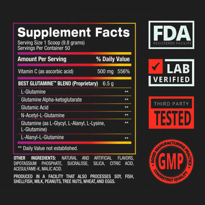 BPI Sports Best Glutamine Supplement - L-Glutamine Powder for Gut Health, Muscle Recovery & Immune Support | 50 Servings Berry Citrus