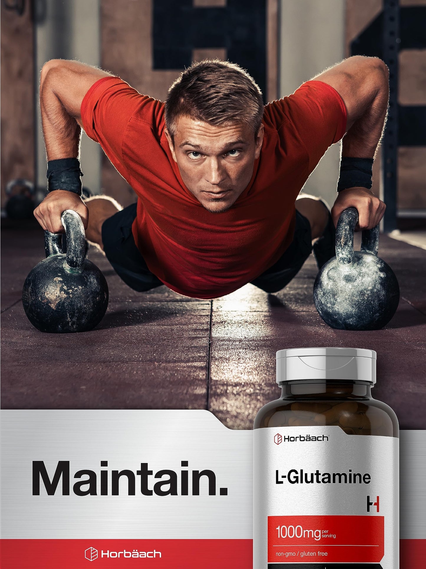Horbaach L-Glutamine Capsules 1000mg – 180 Count | Non-GMO & Gluten Free | Pre & Post Workout