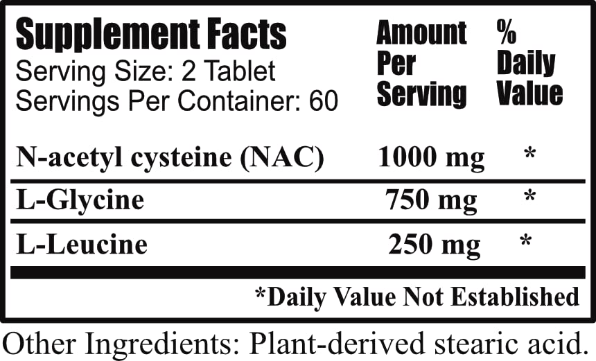 Glutathio-Lean™ – NAC, Glycine & Leucine | 120 Tablets | Daily Manufacturing