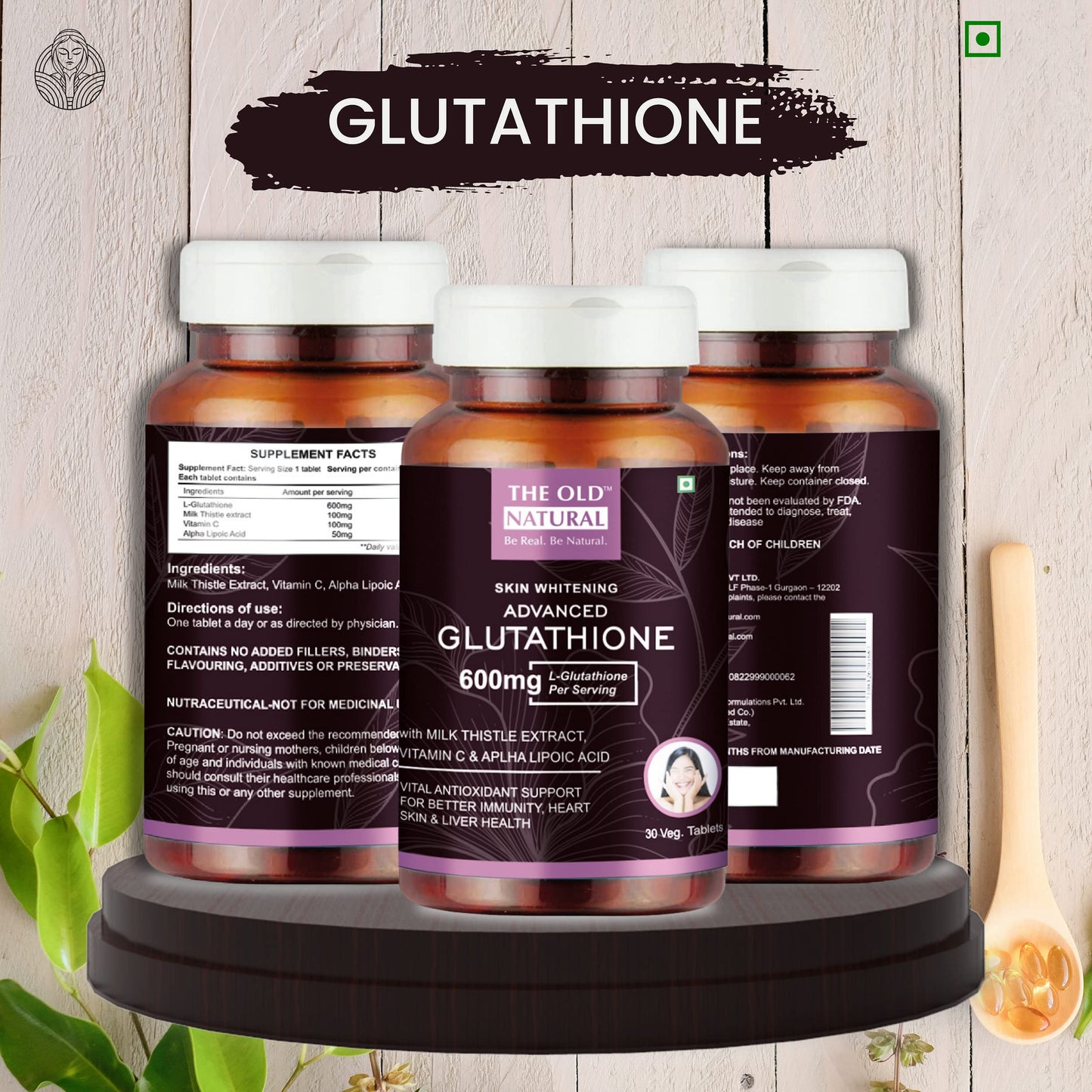 The Old Natural Glutathione 600mg – 30 Veg Tablets with Vitamin C & E, Biotin, Grape Seed & Alpha Lipoic Acid