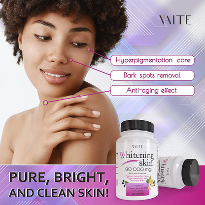 Glutathione Whitening Pills - 90,000 mg | Vegan Skin Care Supplement for Dark Spots, Acne Scars & Anti-Aging - 120 Capsules