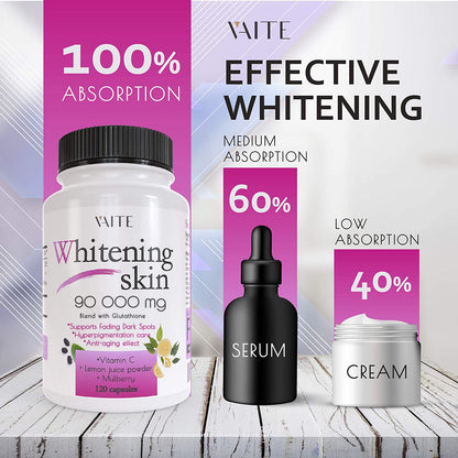 Glutathione Whitening Pills - 90,000 mg | Vegan Skin Care Supplement for Dark Spots, Acne Scars & Anti-Aging - 120 Capsules