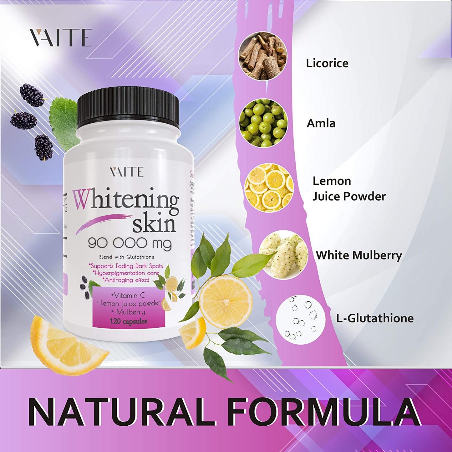Glutathione Whitening Pills - 90,000 mg | Vegan Skin Care Supplement for Dark Spots, Acne Scars & Anti-Aging - 120 Capsules