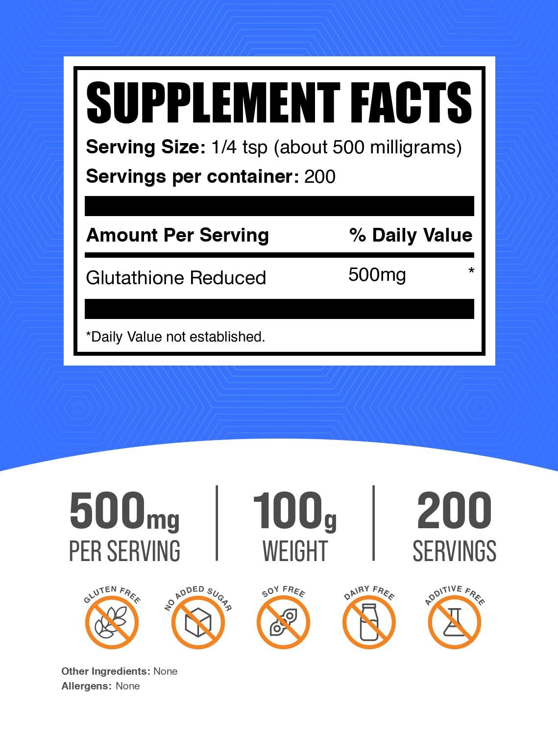 Glutathione Reduced Powder 500mg – Gluten Free | BulkSupplements