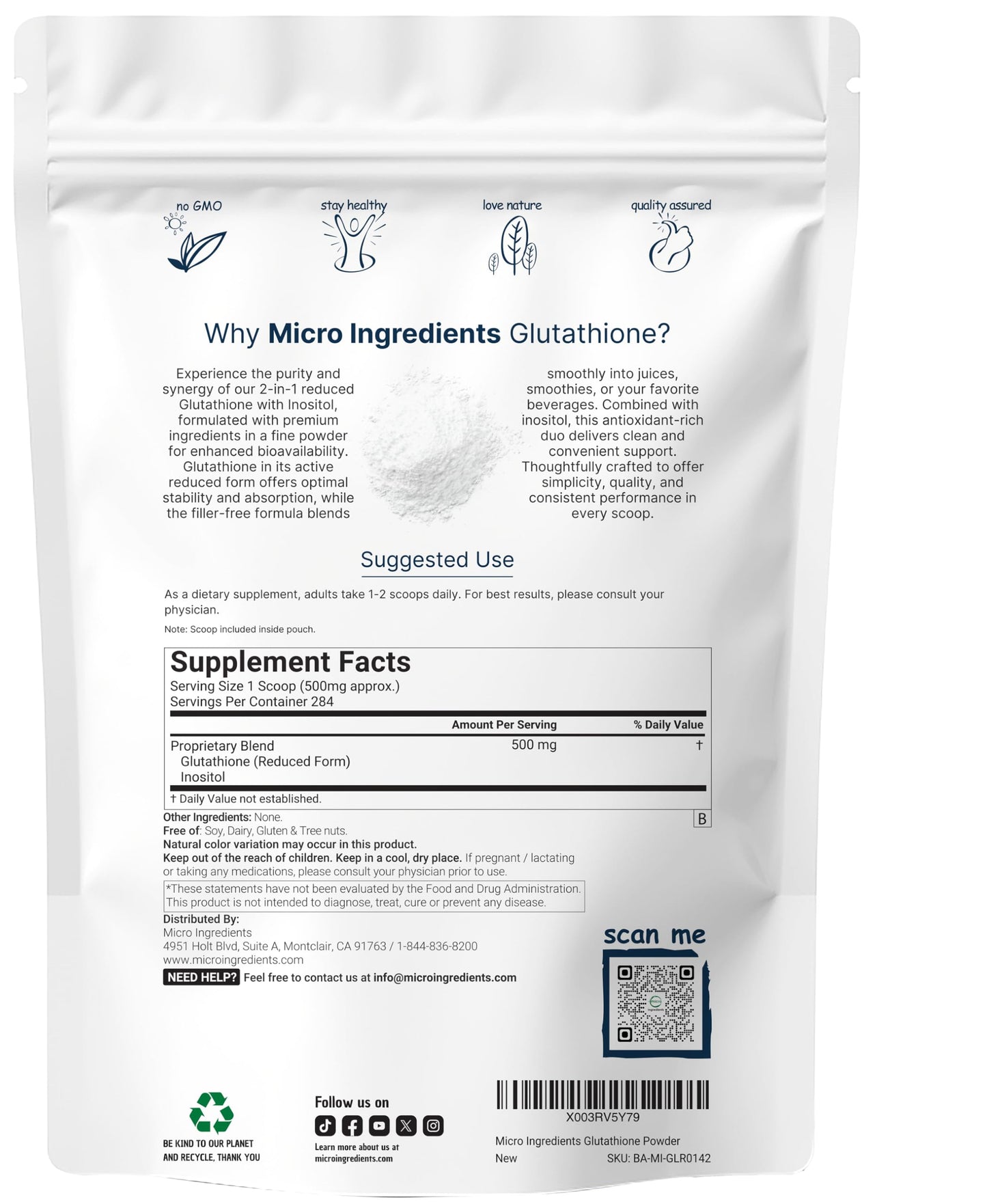 Glutathione Supplement - Reduced Glutathione with Inositol, 5 oz, Vegan