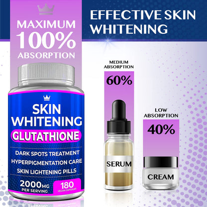 Glutathione Whitening Pills - 180 Capsules | 2000mg Glutathione