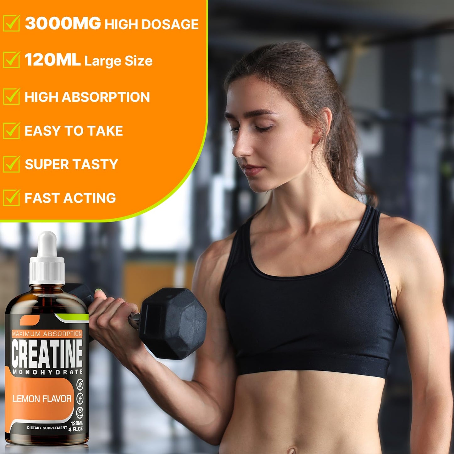 Creatine Monohydrate Liquid HCl – 120 ml Lemon for Women & Men