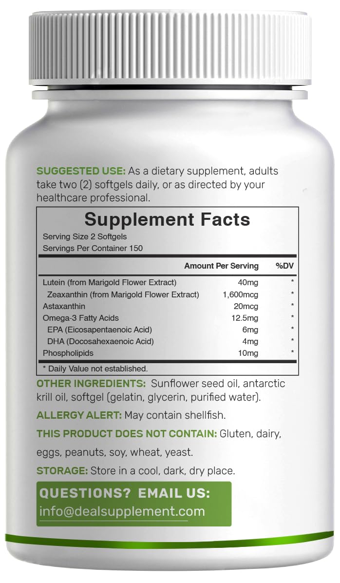Lutein & Zeaxanthin Supplements - 40mg per Serving, 300 Softgels - Non-GMO
