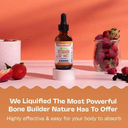 Vitamin K2 MK7 Liquid – 100 mcg, Vegan & Non-GMO, 60ml Berry Flavor | Bone & Cardiovascular Support