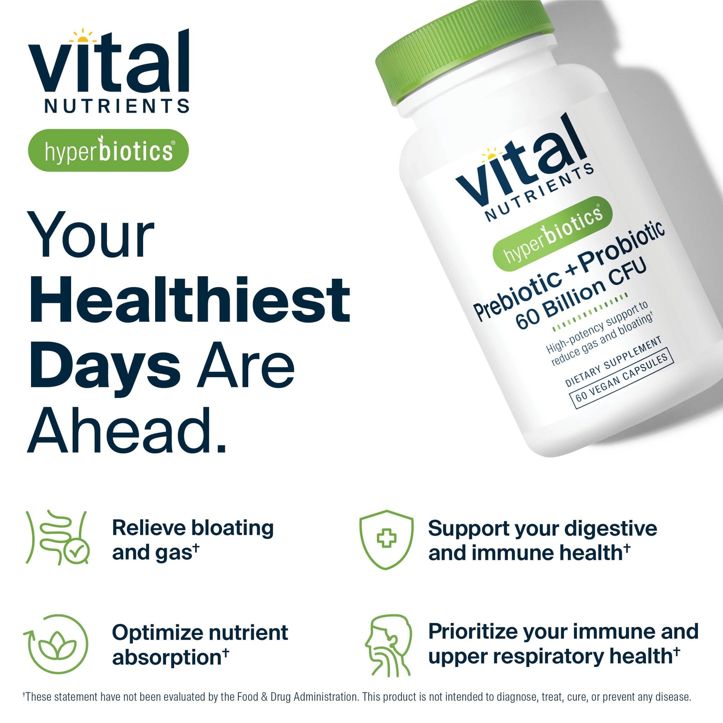 Hyperbiotics Vital Nutrients Prebiotic and Probiotic for Women and Men | 60 Billion CFU | Pre and Probiotics Supports Digestive Health, Constipation, Diarrhea, Gas & Bloating | 60 Vegan Capsules