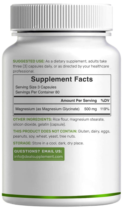 Max Strength Magnesium Glycinate 500mg | 240 Capsules | Chelated & Easy Absorption