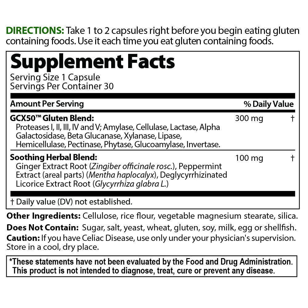 Gluten Cutter Enzyme Formula for Gluten Digestion - 30 Servings Capsules
