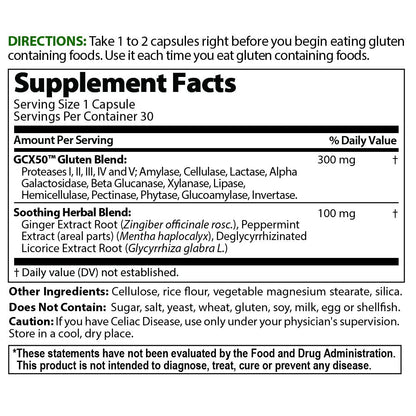 Gluten Cutter Enzyme Formula for Gluten Digestion - 30 Servings Capsules