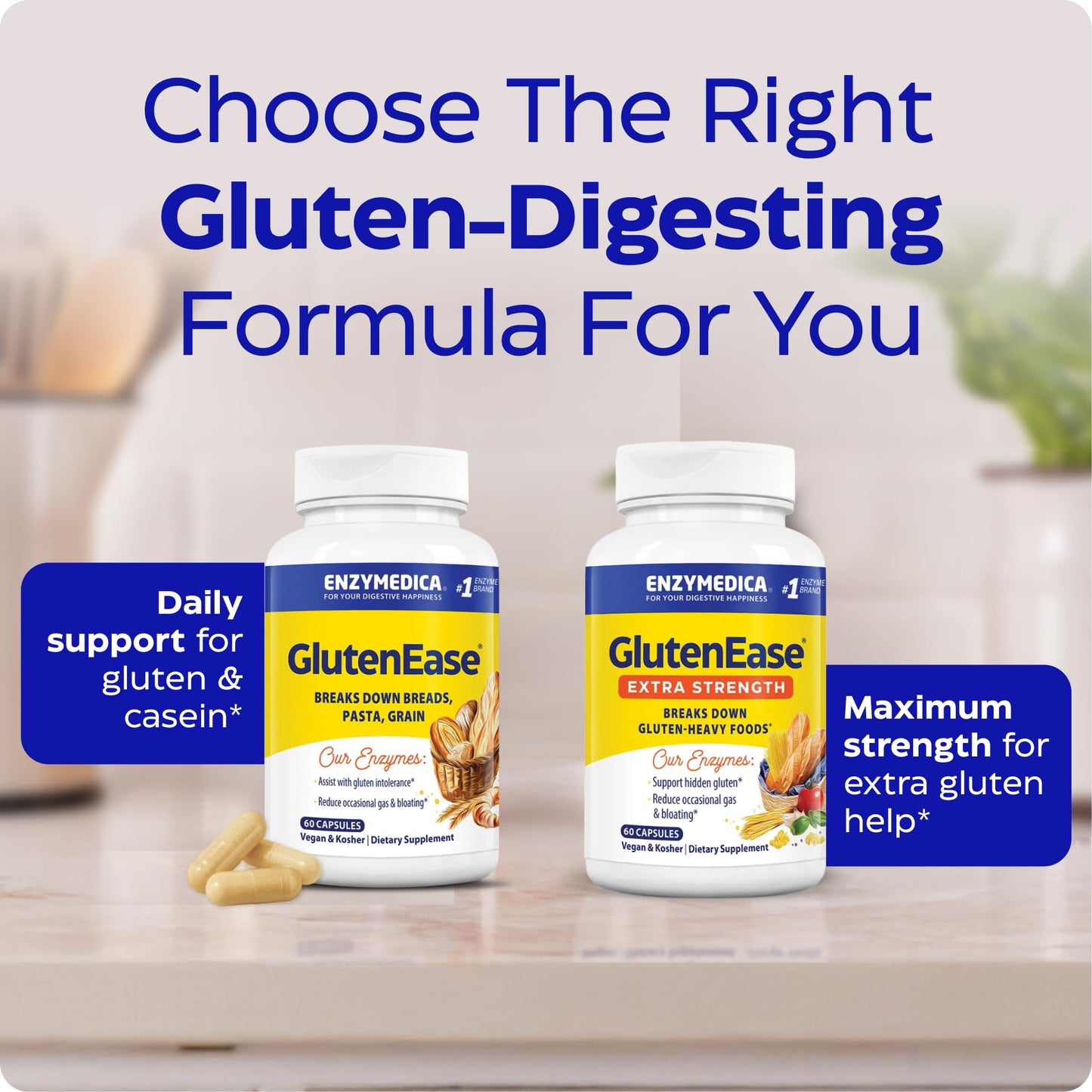 Enzymedica GlutenEase Extra Strength – Gluten & Casein Digestive Enzymes (30 Capsules)