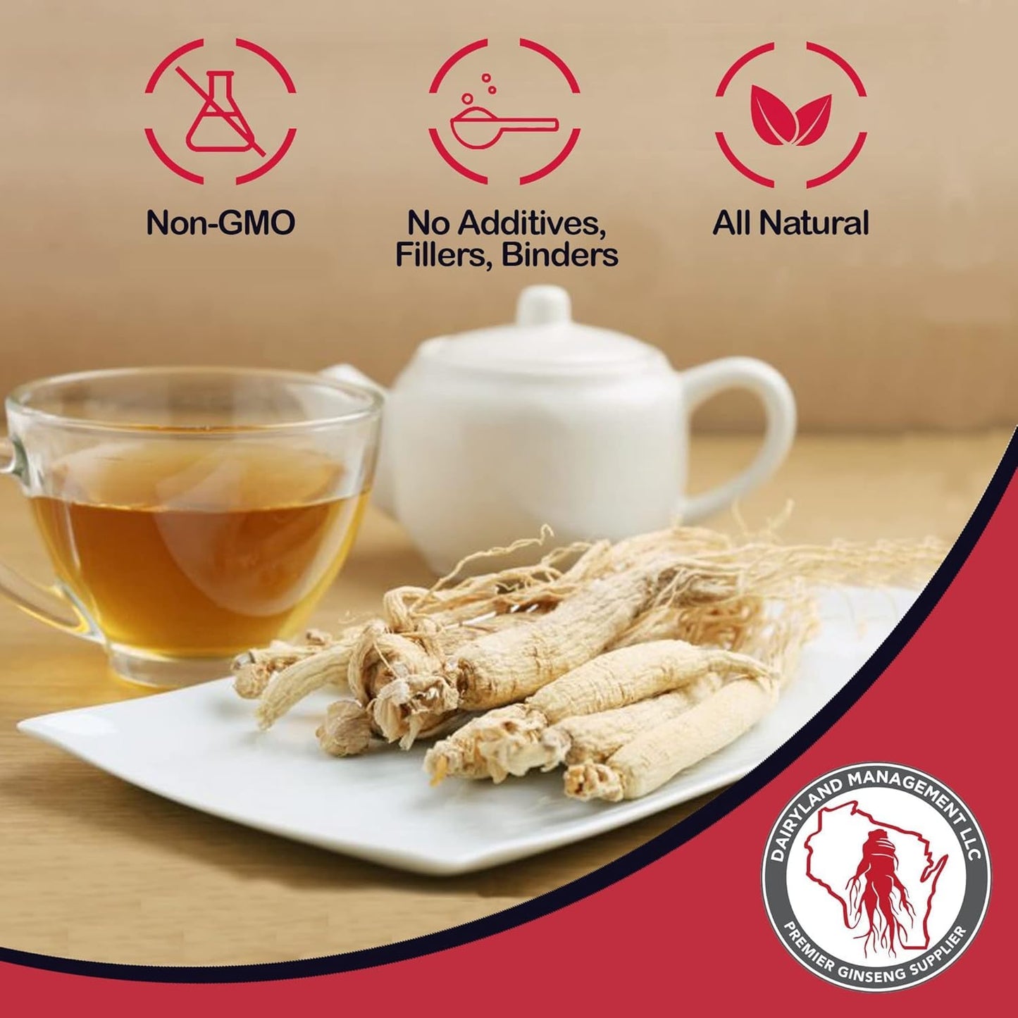 Dairyland Concentrated American Ginseng Powder 西洋参 - 8 oz Pack of Wisconsin Ginseng Powder - Non-GMO, Gluten Free - Herbal Supplement for Smoothies, Baking, Tea