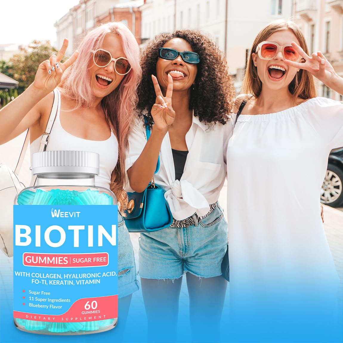 Biotin Gummies for Hair, Nails & Skin – Sugar Free, Gluten Free | Collagen & Biotin Vitamins