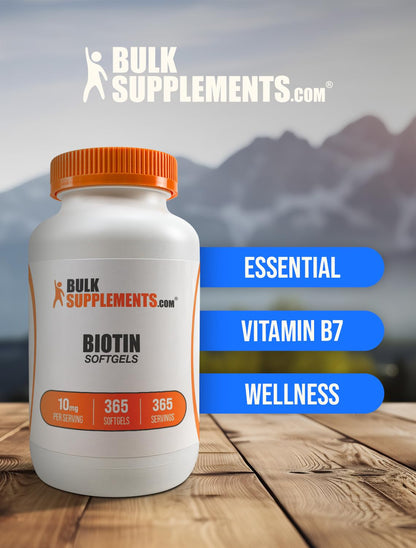 Biotin 10000mcg Softgels – Vitamin B7 for Hair, Skin & Nails | Gluten Free | 365 Count
