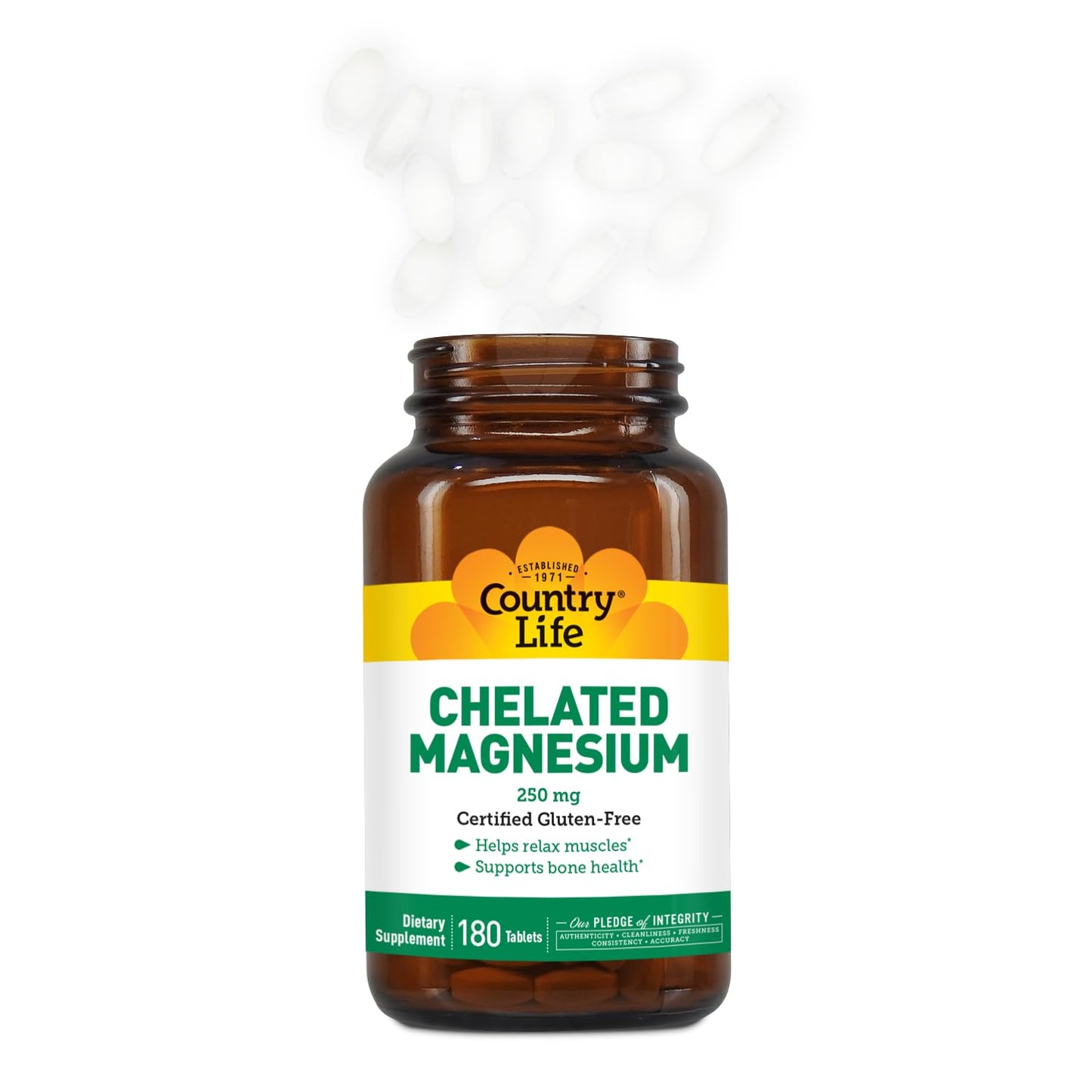 Country Life Chelated Magnesium 250mg - Supports Heart, Bone & Muscle Health | Vegan-Friendly, Gluten-Free