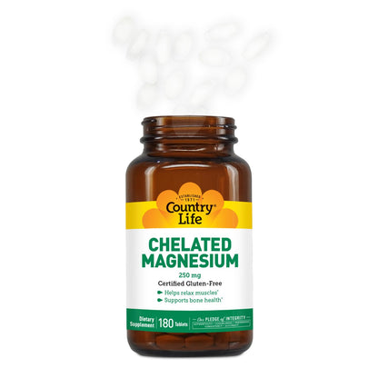 Country Life Chelated Magnesium 250mg - Supports Heart, Bone & Muscle Health | Vegan-Friendly, Gluten-Free