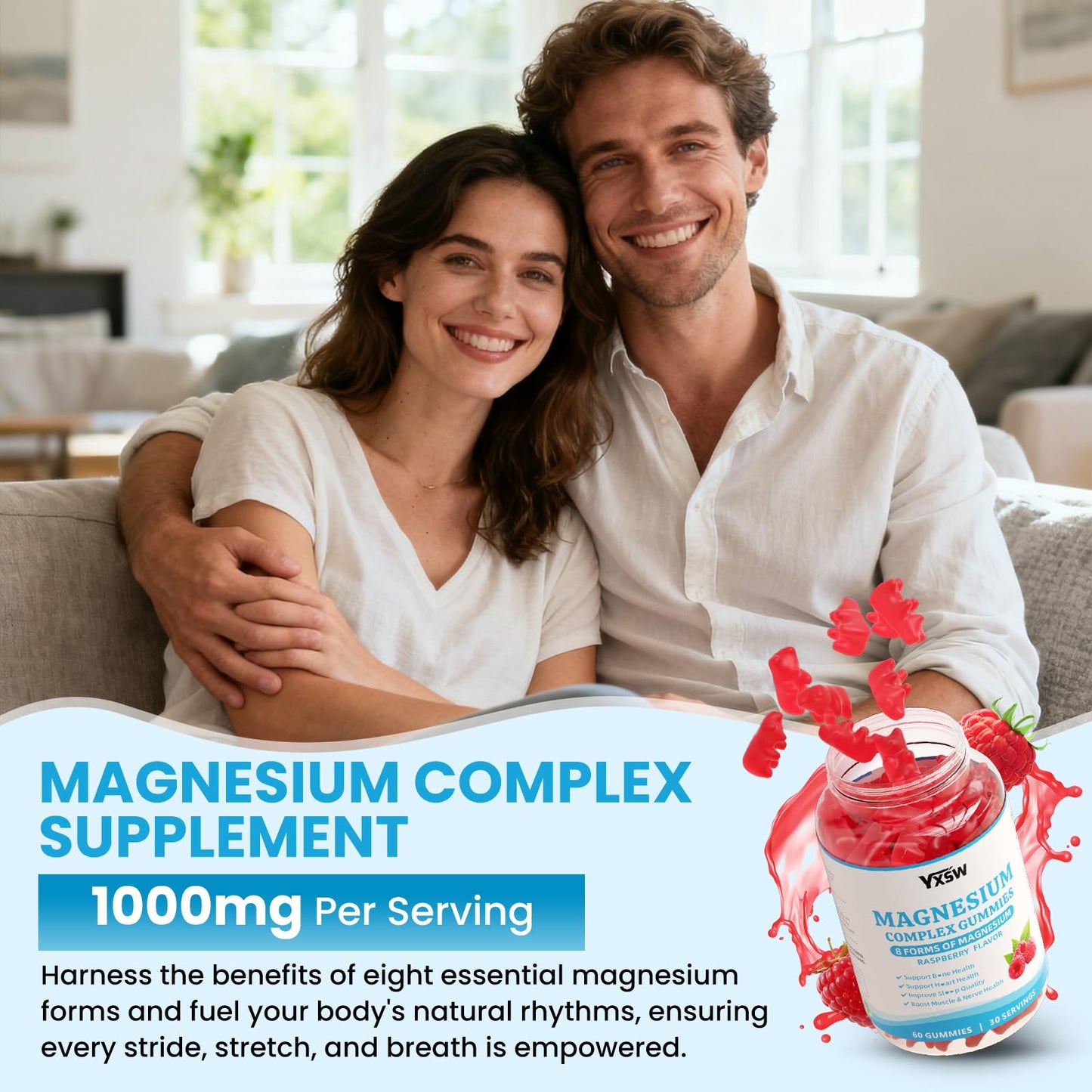 Magnesium Complex Gummies 8-Elemental 1000mg – Vegan, Raspberry, 60 Count