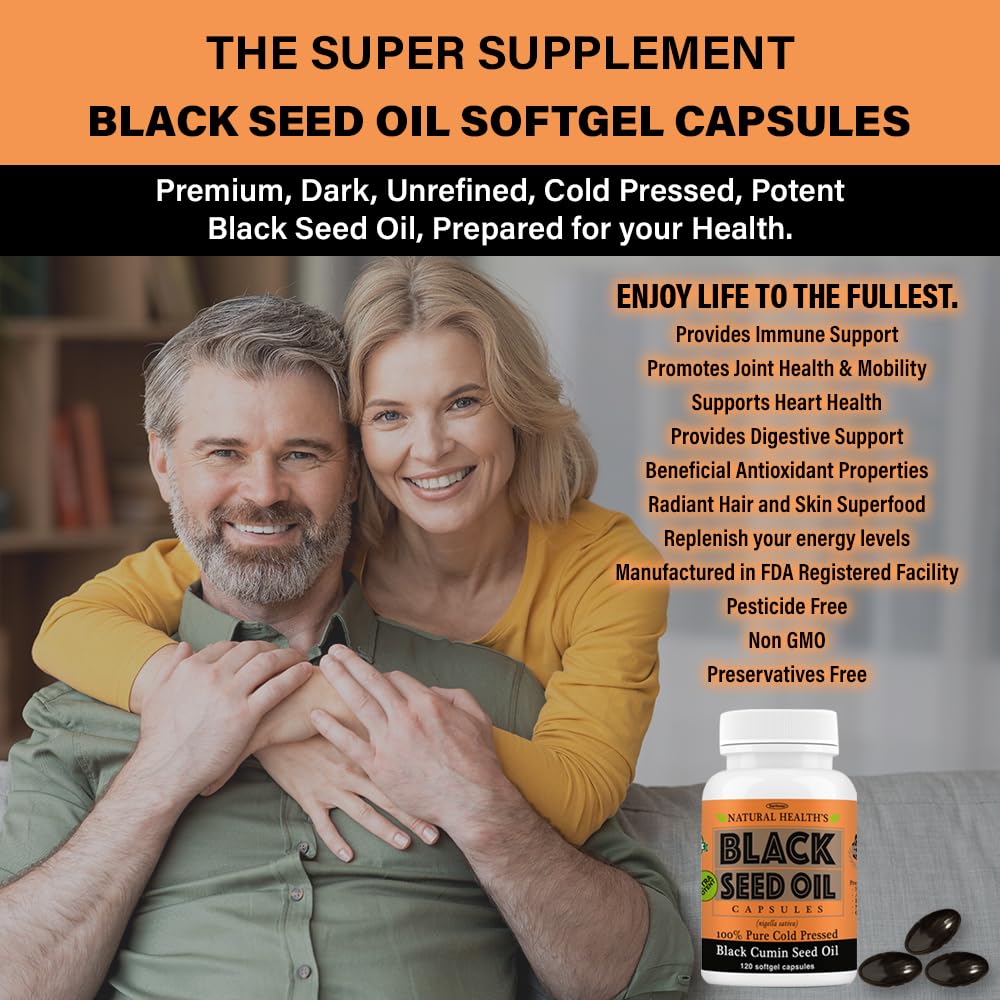 Pure Black Seed Oil Capsules 1000mg - 120 Softgels | Cold Pressed & Non-GMO