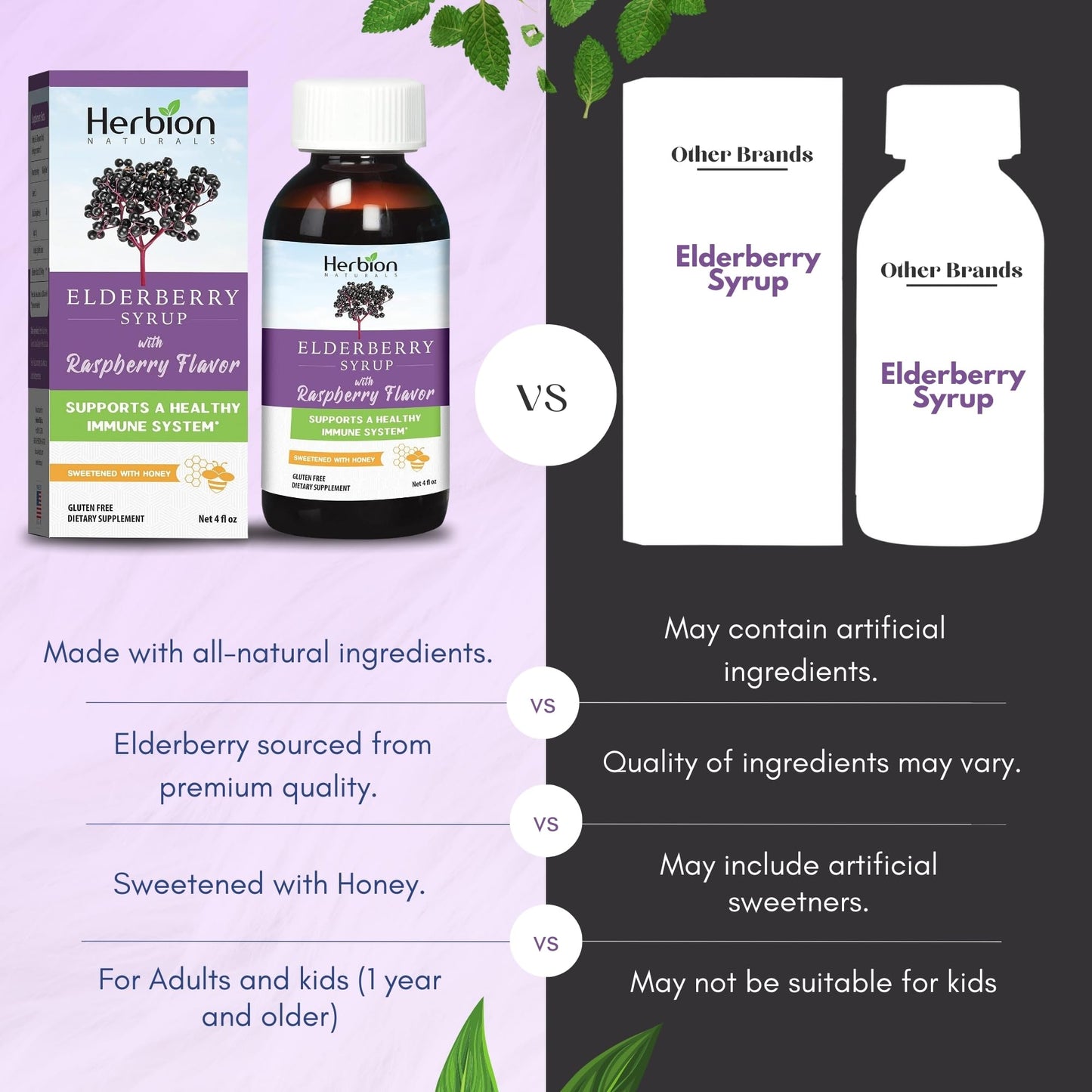 Herbion Naturals Elderberry Syrup – Immune Support for Adults & Kids 1+