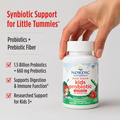 Nordic Naturals Zero Sugar Kids Probiotic Gummies – Strawberry Watermelon Flavor | 30 Gummies, Digestive & Immune Support