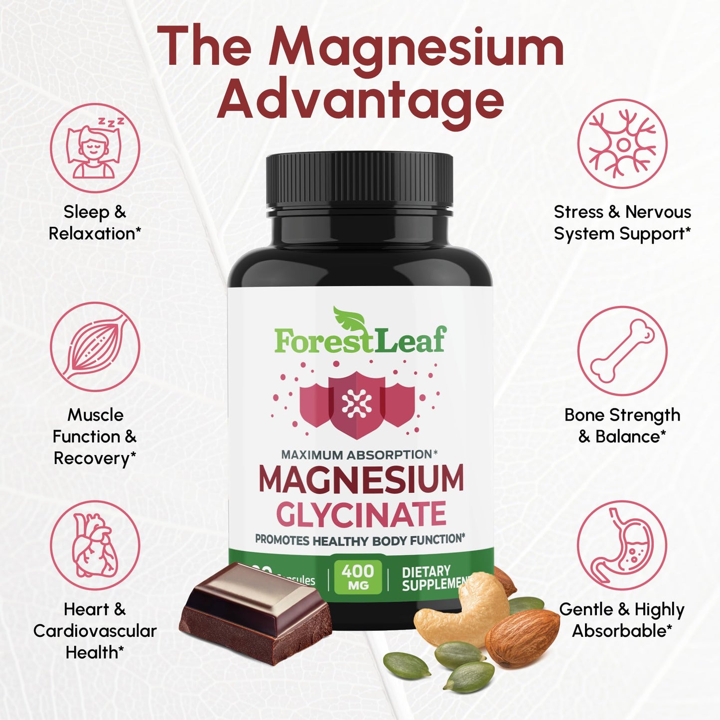 Pure Magnesium Glycinate 400mg – High Absorption, 90 Capsules