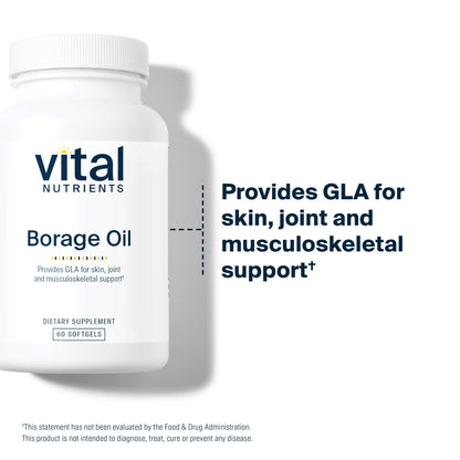 Vital Nutrients Borage Oil 1000mg | High-Dose GLA Omega-6 | 60 Softgels | Gluten, Dairy, Soy Free | Non-GMO