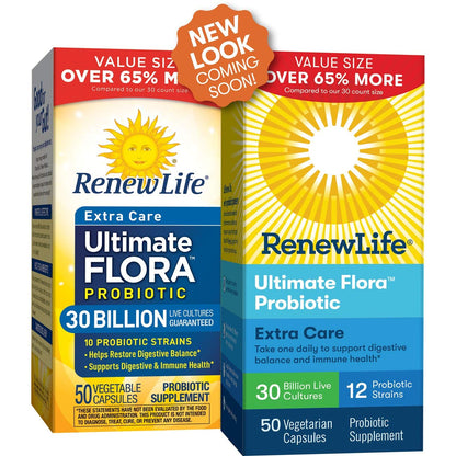 Renew Life Extra Care Ultimate Flora Probiotic 30B - 50 Veg Caps | Gluten Free