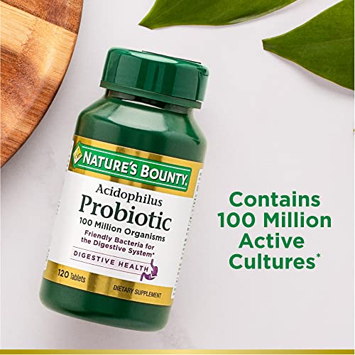 Nature's Bounty Lactobacillus Acidophilus Probiotic – 100 Million, 1 Daily Tablet, Vegetarian | Digestive Health for Men & Women