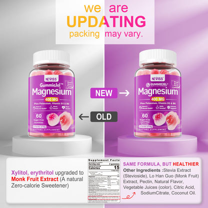 Magnesium Gummies 400mg - 5-in-1 Complex for Women & Men | Ashwagandha, D3 & Zinc | Sugar-Free, Vegan | 60 Gummies