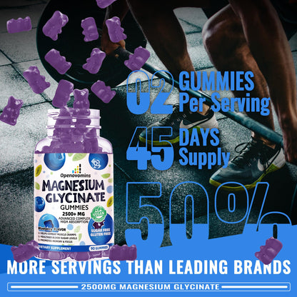 Magnesium Glycinate Gummies 2500mg - Sugar Free Calm Mood & Sleep Support (90 Blueberry)