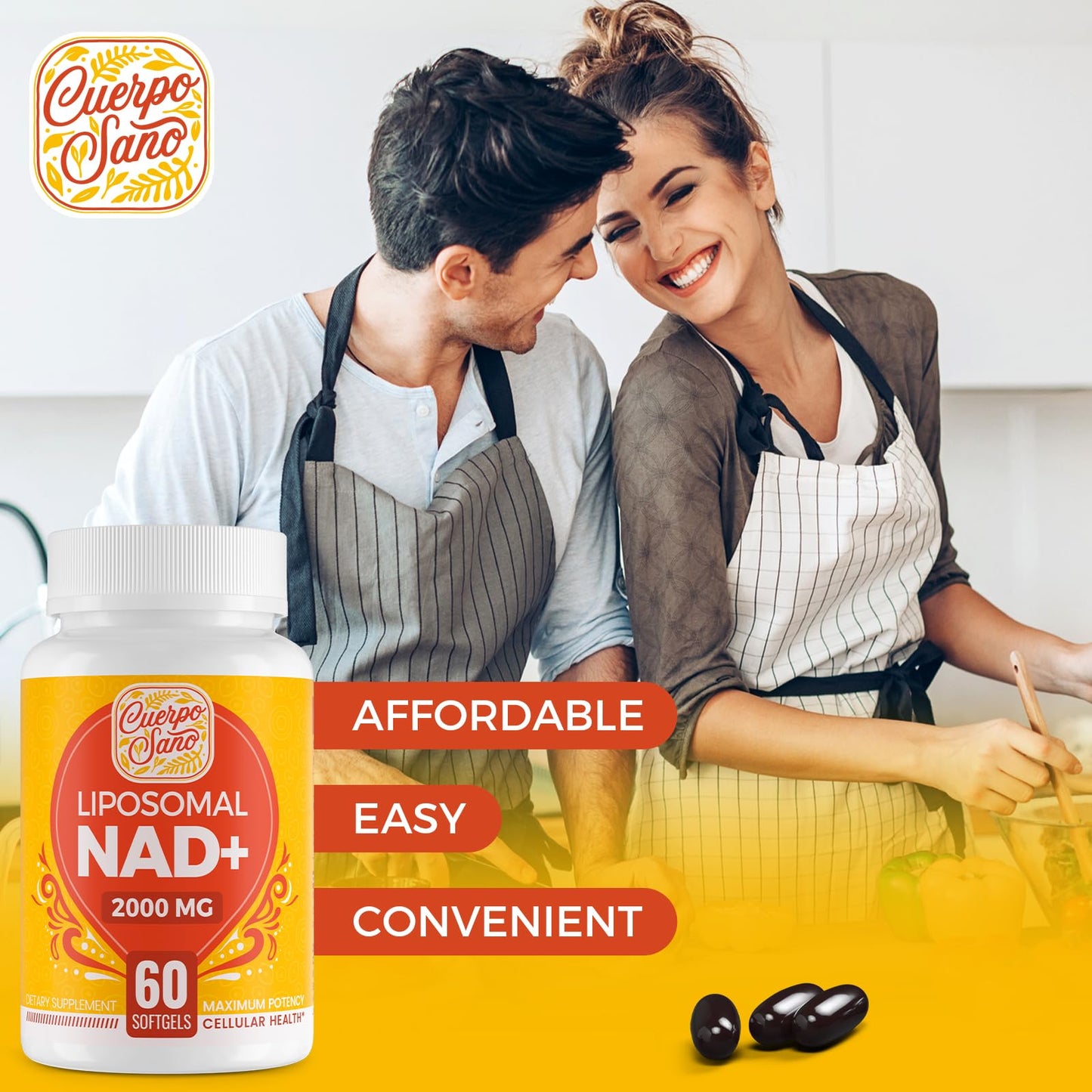 Cuerpo Sano 2000 MG NAD Supplement – Liposomal NAD+ with High Absorption, 60 Softgels