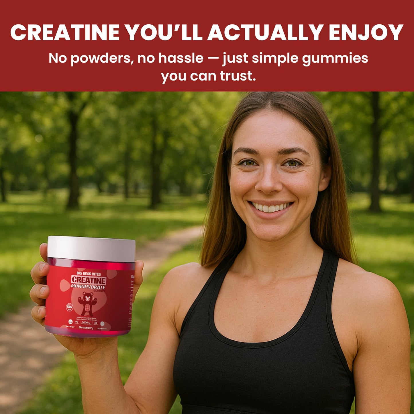 Big Bear Bites Creatine Monohydrate Gummies – 5000mg per Serving – Sugar Free, Gluten Free & Halal – 90 Gummies – Strawberry Flavor