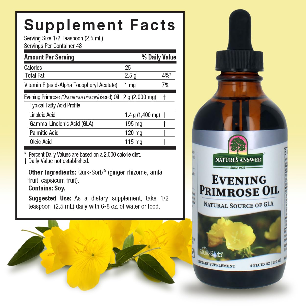 Nature's Answer Evening Primrose Oil 4oz - Cold-Pressed, All-Natural Moisturizer for Hair, Skin & Nails | Rosacea & Eczema Relief